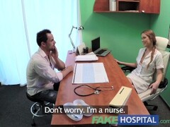 FakeHospital Sexy male patient cums in dirty nurses mouth on doctors desk Thumb