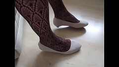 beige suede kitten heels and patterned pantyhose - shoeplay by Isabelle-Sandrine Thumb