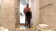 Sexy Black Milf takes a hot steamy shower with white sugar daddy at his penthouse Thumb