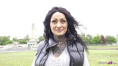 GERMAN SCOUT - First Anal Sex for Big Tits Tattoo Model Mia Roux at Pickup Casting Thumb