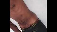 Woked up with big morning erection,I pulled down my boxer and played with my hard dick as my Step si Thumb