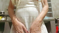 real and very hot housewife with big ass natural tits and delicious hairy pussy in the kitchen Thumb