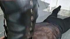 Fbb dominatrix femdom skinny weak boy scissors arm holding head scissors strap on blowjob deep throa Thumb